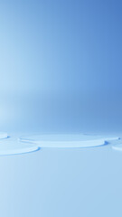 青色背景に円形のガラスが複数配置された背景素材。3D（縦長）