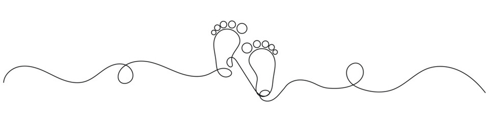 
Baby's feet. Little kids feet. Tiny foots. One single line drawing of feet. Continuous line. Hand-drawn design for posters, wall art, tote bag, mobile case, t-shirt print. Baby shower. vector illustr
