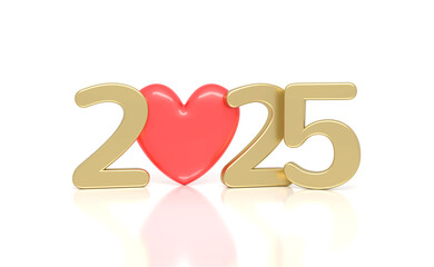 New Year 2025 Creative Design Concept with heart symbol  - 3D Rendered Image	
