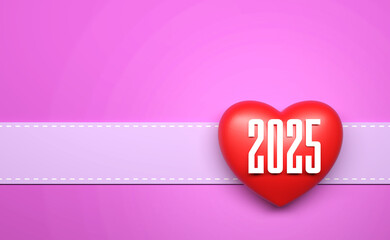 New Year 2025 Creative Design Concept with heart symbol - 3D Rendered Image	
