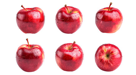 red apple, many angles and view side top front group sliced halved cut, isolated transparent background