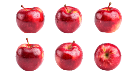 red apple, many angles and view side top front group sliced halved cut, isolated transparent background