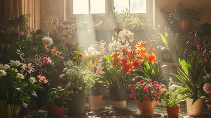 Daylight illuminates flowers indoors