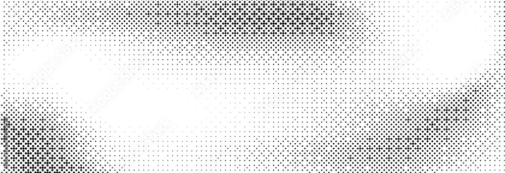 Poster Pixelated bitmap gradient texture. Black and white dither pattern background. Abstract glitchy pattern. 8 bit video game screen wallpaper. Wide raster backdrop. Retro pixel art Illustration. Vector