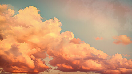 Background of Renaissance cloud sky Painting: Peach, Coral, Golden Clouds at Dawn Against Blue Sky - Beautiful Art 