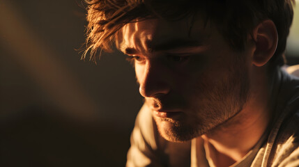 Young man suffering from depression and social anxiety : Generative AI