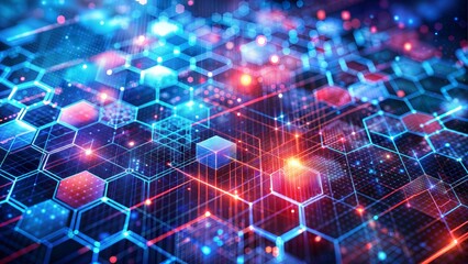 Technology background with connected dots on 3D wave landscape. Data science, particles, digital world, virtual reality, cyberspace, metaverse concept