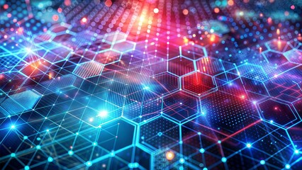 Technology background with connected dots on 3D wave landscape. Data science, particles, digital world, virtual reality, cyberspace, metaverse concept