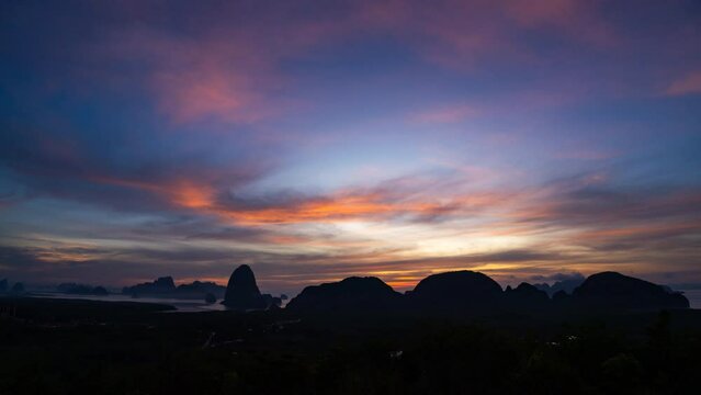Night Sky on The Phang-nga smed nang she famouse place in thailand, Time Lapse cloundy move over Mountains intill morning