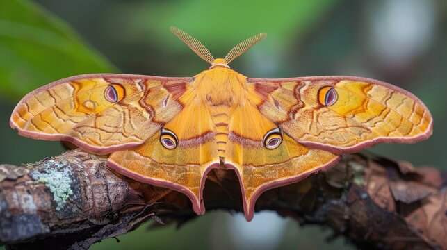 Close up of a Blood vein geometer moth Timandra comae with wings extended in its natural habitat