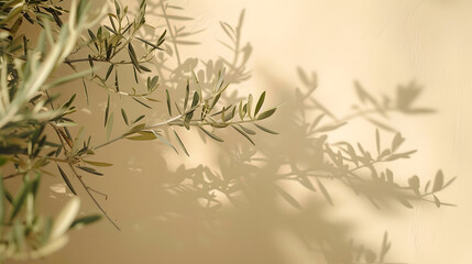 Obraz premium Olive tree branches on neutral pastel beige wall : Generative AI