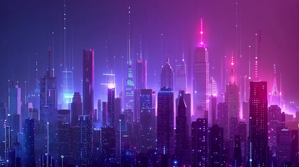 Smart city abstract skyline city landscape communication computer concept.