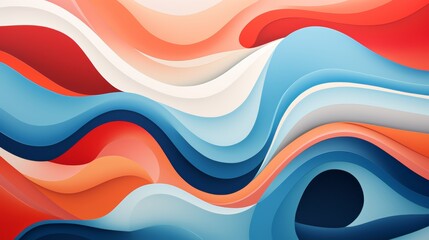 Blue and red flowing curves on a white background.