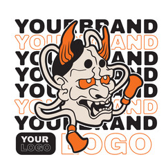 Japanese Demon Oni Mask Logo Design vector illustration	
