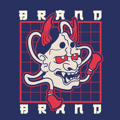 Japanese Demon Oni Mask Logo Design vector illustration	
