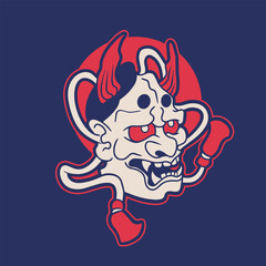 Japanese Demon Oni Mask Logo Design vector illustration	
