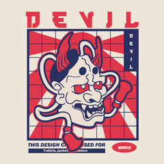 Japanese Demon Oni Mask Logo Design vector illustration	
