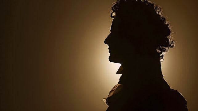 Silhouette Man in 18th century camisole and wig doing welcoming : Generative AI