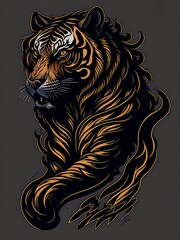 Zenith Tiger Drawing Roaming the Mountain Peaks at Sunrise. Zenith Tattoo Design. Suitable for T-Shirt Design Inspiration.
