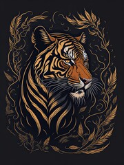 Mythical Tiger Drawing with Dragon Wings and Fiery Breath. Mythical Tattoo Art. Suitable for T-Shirt Design Inspiration.
