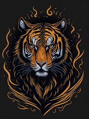 Victorian Tiger Drawing with Intricate Patterns and Victorian Ornaments. Victorian Tattoo Design. Suitable for T-Shirt Design Inspiration.
