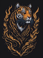 Psychedelic Tiger Drawing with Trippy Patterns and Optical Illusions. Psychedelic Tattoo Design. Suitable for T-Shirt Design Inspiration.
