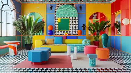 Memphis Milano Geometric shapes, vibrant colors, playful patterns
