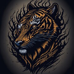 Pop Art Tiger Drawing with Bold Colors and Comic Book Style. Pop Art Tattoo Design. Suitable for T-Shirt Design Inspiration.
