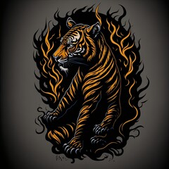 Abstract Tiger Drawing with Swirling Lines and Fluid Forms. Abstract Tattoo Design. Suitable for T-Shirt Design Inspiration.
