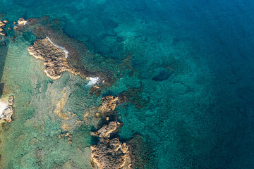 Aerial View of Vibrant Coral Reefs in Clear Blue Water