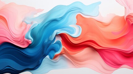 Obraz premium The image is an abstract painting with a blue and pink color scheme. It is a fluid painting with a lot of movement and energy. The painting is very calming and serene.