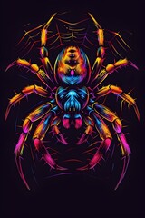 Luminous Spider Patiently Awaiting Prey in Its Intricate Neon Web