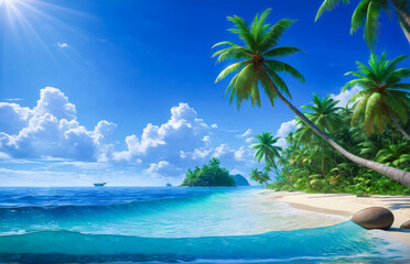 Obraz premium Tropical Beach Paradise Realism. Tropical Island Paradise
