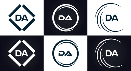 DA logo. D A design. White DA letter. DA, D A letter logo design. Initial letter DA linked circle uppercase monogram logo. D A letter logo vector design. 