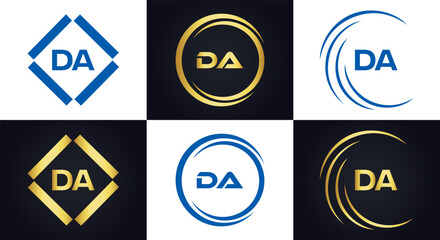 DA logo. D A design. White DA letter. DA, D A letter logo design. Initial letter DA linked circle uppercase monogram logo. D A letter logo vector design. 