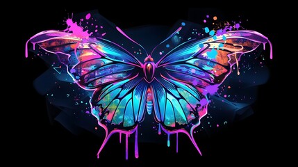 Radiant Butterfly Emerging from Chrysalis Symbolic Metamorphosis in Vibrant Neon Gradients