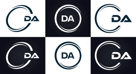 DA logo. D A design. White DA letter. DA, D A letter logo design. Initial letter DA linked circle uppercase monogram logo. D A letter logo vector design. 