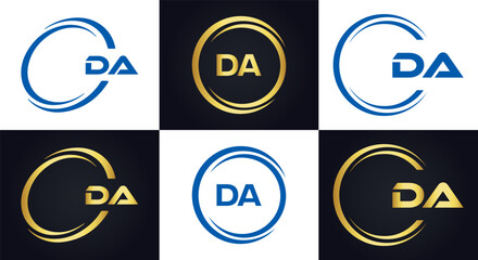 DA logo. D A design. White DA letter. DA, D A letter logo design. Initial letter DA linked circle uppercase monogram logo. D A letter logo vector design. 