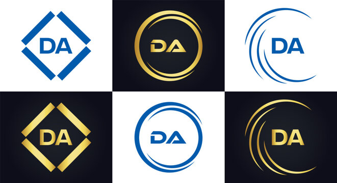 DA logo. D A design. White DA letter. DA, D A letter logo design. Initial letter DA linked circle uppercase monogram logo. D A letter logo vector design. 