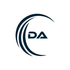 DA logo. D A design. White DA letter. DA, D A letter logo design. Initial letter DA linked circle uppercase monogram logo. D A letter logo vector design. 