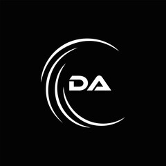 DA logo. D A design. White DA letter. DA, D A letter logo design. Initial letter DA linked circle uppercase monogram logo. D A letter logo vector design. 