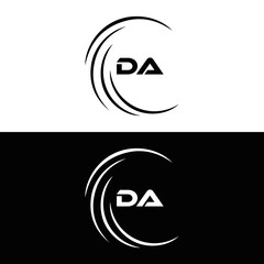 DA logo. D A design. White DA letter. DA, D A letter logo design. Initial letter DA linked circle uppercase monogram logo. D A letter logo vector design. 