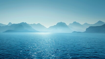 Serene Mountain Range Reflecting on Crystal Blue Waters, A Peaceful Escape