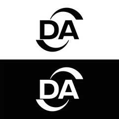 DA logo. D A design. White DA letter. DA, D A letter logo design. Initial letter DA linked circle uppercase monogram logo. D A letter logo vector design. 