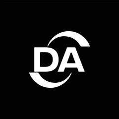 Obraz premium DA logo. D A design. White DA letter. DA, D A letter logo design. Initial letter DA linked circle uppercase monogram logo. D A letter logo vector design. 