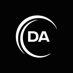 DA logo. D A design. White DA letter. DA, D A letter logo design. Initial letter DA linked circle uppercase monogram logo. D A letter logo vector design. 
