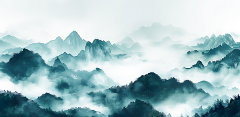 Watercolor landscape, Picture of a pine forest, a blue silhouette of trees and bushes. Blue splash of paint. on texture and transparent background