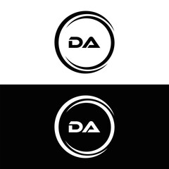 DA logo. D A design. White DA letter. DA, D A letter logo design. Initial letter DA linked circle uppercase monogram logo. D A letter logo vector design. 