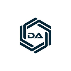 DA logo. D A design. White DA letter. DA, D A letter logo design. Initial letter DA linked circle uppercase monogram logo. D A letter logo vector design. 