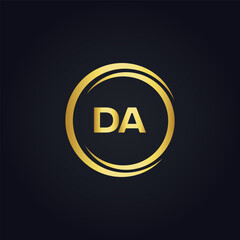 Obraz premium DA logo. D A design. White DA letter. DA, D A letter logo design. Initial letter DA linked circle uppercase monogram logo. D A letter logo vector design. 